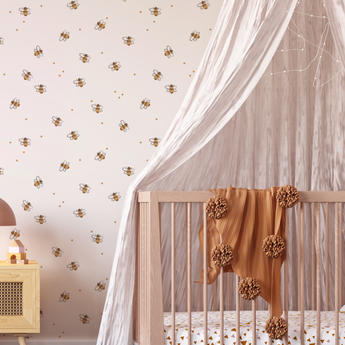 Farm Animals / Bumblebee Bee Neutral Drawn Floral Wall Mural - Peel and Stick or Traditional Wallpaper - Girls Boys Flower Bedroom