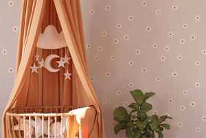 Peel and Stick or Traditional Nursery Wallpaper - Vintage Daisy Eucalyptus Watercolour white and Pink Flower Floral Pattern ANY COLOUR