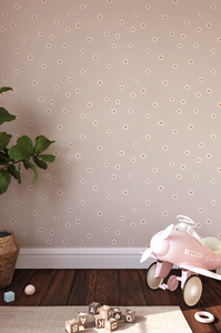 Peel and Stick or Traditional Nursery Wallpaper - Vintage Daisy Eucalyptus Watercolour white and Pink Flower Floral Pattern ANY COLOUR