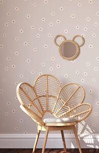 Peel and Stick or Traditional Nursery Wallpaper - Vintage Daisy Eucalyptus Watercolour white and Pink Flower Floral Pattern ANY COLOUR