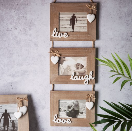 Sass & Belle ASHLEY FARMHOUSE LIVE LAUGH LOVE TRIPLE PHOTO FRAME