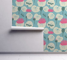 Teal Turquoise and Pink Lily Pads Wall Peel and Stick Wallpaper Mural | Kids Room Playroom Decor Art | Custom ANY Colour