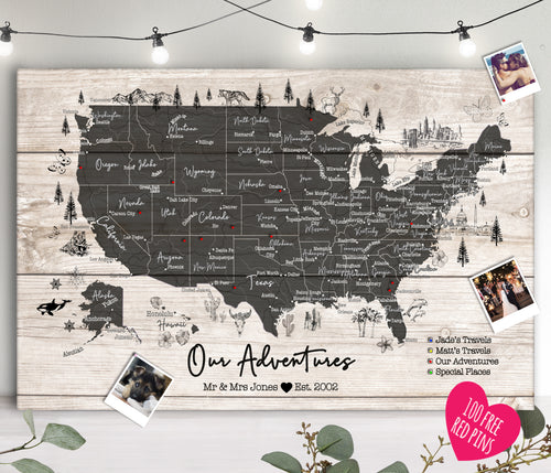 Personalised USA / AMERICA Travel Map Pin Board