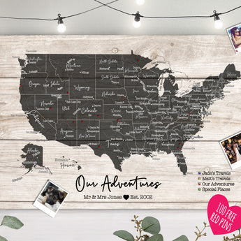 Personalised USA / AMERICA Travel Map Pin Board NO ANIMALS - Fireflies Designs