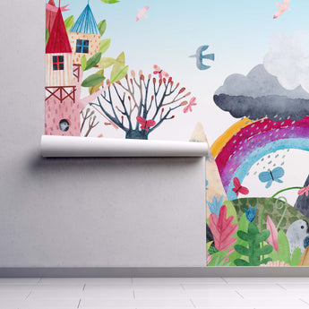 Magical Rainbow Childrens Painting PEEL AND STICK Wall Mural wallpaper| Kids Room Playroom Decor Art