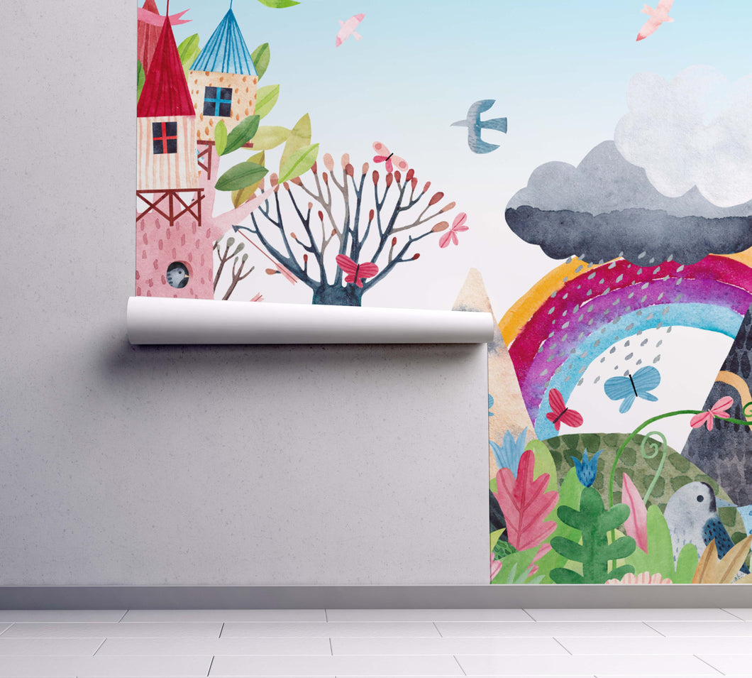 Magical Rainbow Childrens Painting PEEL AND STICK Wall Mural wallpaper| Kids Room Playroom Decor Art