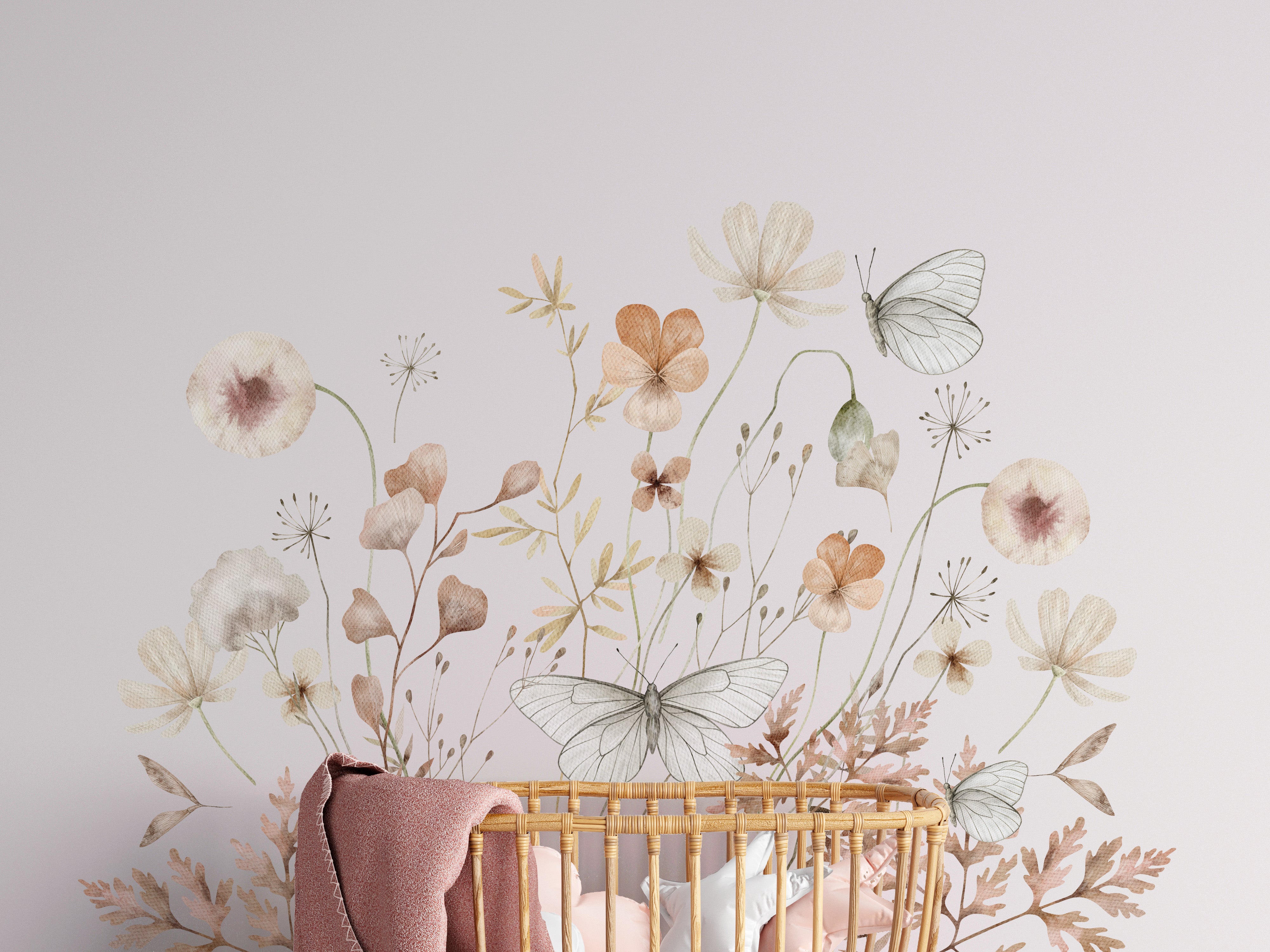 Painted Wildflower Meadow Flowers Peel and Stick Wall Mural - butterfly ...