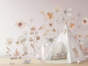 Painted Wildflower Meadow Flowers Peel and Stick Wall Mural - butterfly nursery neutral