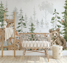 NEW! Peel and Stick Woodland Forest Animals Nursery Baby Removable Wallpaper - Trees Bear Mountains Deer Rabbit Flowers Fox