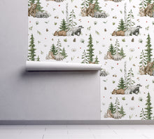 NEW! Peel and Stick Woodland Forest Animals Nursery Baby Removable Wallpaper - Trees Bear Mountains Deer Rabbit Flowers Fox