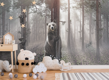 Kids Childrens Art Forest Trees and bear Wall Mural, Removable Wallpaper, Peel And Stick, Wall Covering, Repositionable, Self adhesive, Wall Decor, Reusable