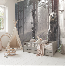 Kids Childrens Art Forest Trees and bear Wall Mural, Removable Wallpaper, Peel And Stick, Wall Covering, Repositionable, Self adhesive, Wall Decor, Reusable