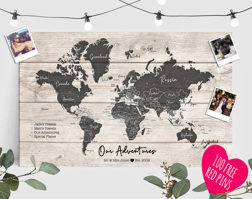 Personalised FRAMED Travel World Map Push Pin-board - Pick a Font! WHI –  Fireflies Designs