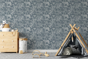 NEW! Peel and Stick Jungle Safari Animals Nursery Baby Removable Wallpaper - Lion Cub Elephant Giraffe Parrot Pattern