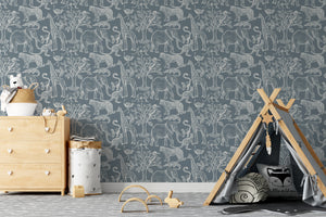 NEW! Peel and Stick Jungle Safari Animals Nursery Baby Removable Wallpaper - Lion Cub Elephant Giraffe Parrot Pattern