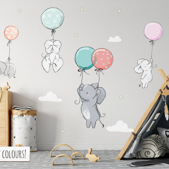 Elephants with Balloons Nursery Wall Stickers / Decals - Childrens Bedroom, Rabbit Mural, New Baby, Kids Bedroom