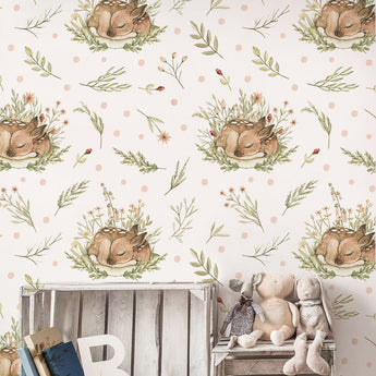 Removable Deer Fawn Woodland Nursery Wallpaper Temporary Peel and Stick - Forest Animal Patterns