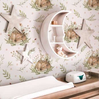 Removable Deer Fawn Woodland Nursery Wallpaper Temporary Peel and Stick - Forest Animal Patterns