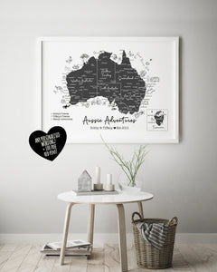 Personalised FRAMED Map of Australia - Travel World Map Push Pin-board Australian