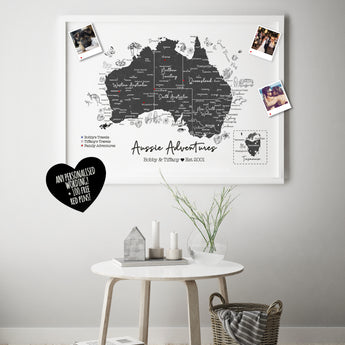 Personalised FRAMED Map of Australia - Travel World Map Push Pin-board Australian
