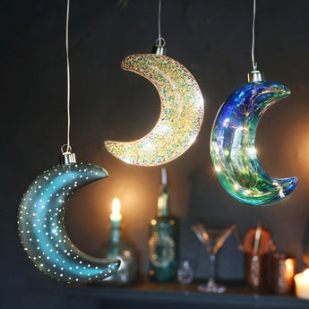 Hanging Iridescent Glass LED Moon Light - Fireflies Designs