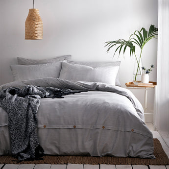 Holbury Grey 100% Cotton Duvet Cover and Pillowcase Set - Fireflies Designs