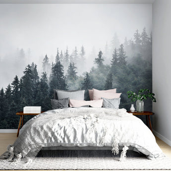 Misty Forest Wall Mural, Removable Wallpaper, Peel And Stick, Wall Covering, Repositionable, Self adhesive, Wall Decor, Reusable