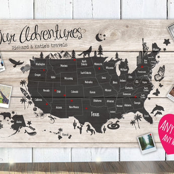 Personalised AMERICA Travel Map Pin Board