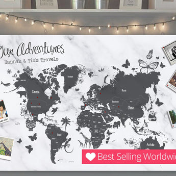 Personalised Marble Effect Travel World Map Push pin Board