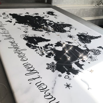 Personalised Marble Effect Travel World Map Push pin Board