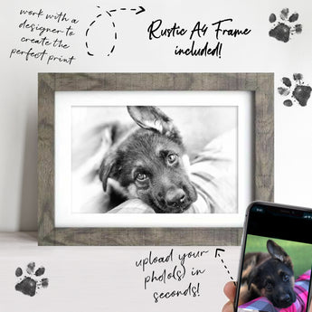 Personalised Rustic Farmhouse Pet Portrait FRAMED A4 - Hand Sketched Effect