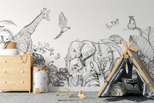 Removable Jungle Animal Elephant Giraffe Parrot Nursery Wallpaper Temporary Peel and Stick - Tropical Animal Patterns