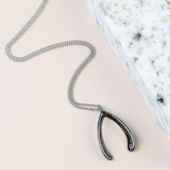 Men's Silver Wishbone Necklace - Fireflies Designs