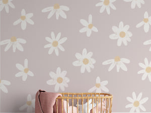 Painted Ditsy Daisy Peel and Stick Wall Mural - blush nursery neutral
