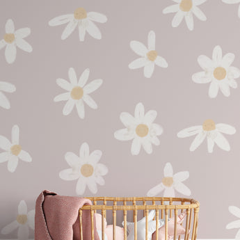 Painted Ditsy Daisy Peel and Stick Wall Mural - blush nursery neutral