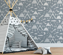 Scandinavian mountains, moon & Star- Trees Wall Mural, Removable Wallpaper, Peel And Stick, Wall Covering, Self adhesive, Wall Decor