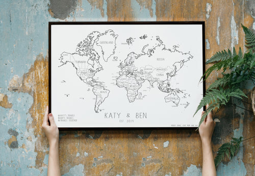 Personalised FRAMED Travel World Map Push Pin-boardPersonalised FRAMED Travel World Map Push Pin-board