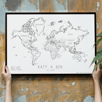 Personalised FRAMED Travel World Map Push Pin-boardPersonalised FRAMED Travel World Map Push Pin-board
