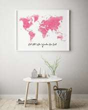 Personalised FRAMED WATERCOLOUR Travel World Map Push Pin-board