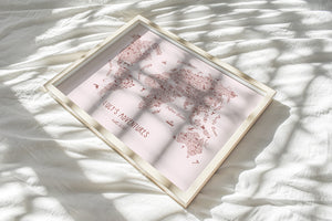 Personalised Rosalie Illustrated World Travel Map - Boho Blush Pink POSTER MAP