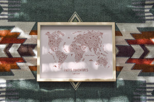 Personalised Rosalie Illustrated World Travel Map - Boho Blush Pink POSTER MAP