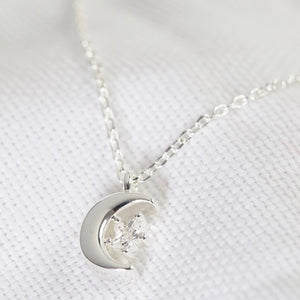 Crystal Star and Silver Moon Pendant Necklace
