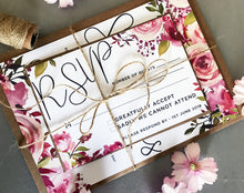 Rustic Personalised Watercolour Pink Floral Flower Wedding Invitations - Handmade Kraft Stationary Shabby Chic Bundle