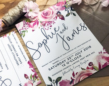 Rustic Personalised Watercolour Pink Floral Flower Wedding Invitations - Handmade Kraft Stationary Shabby Chic Bundle