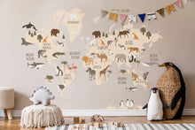 Removable Map Atlas World Animal Peel and Stick Wallpaper- Elephant Giraffe Parrot Nursery Wallpaper Tiger Temporary
