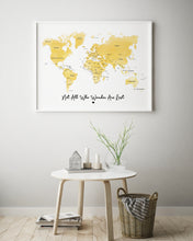 Personalised FRAMED WATERCOLOUR Travel World Map Push Pin-board