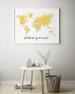Personalised FRAMED WATERCOLOUR Travel World Map Push Pin-board
